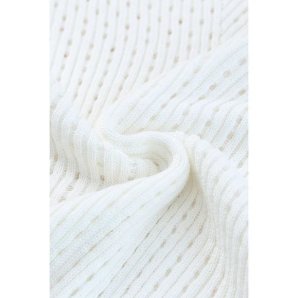 Azura Exchange  White Hollow-out Knitted Short Sleeve T Shirt - Picture 10 of 14
